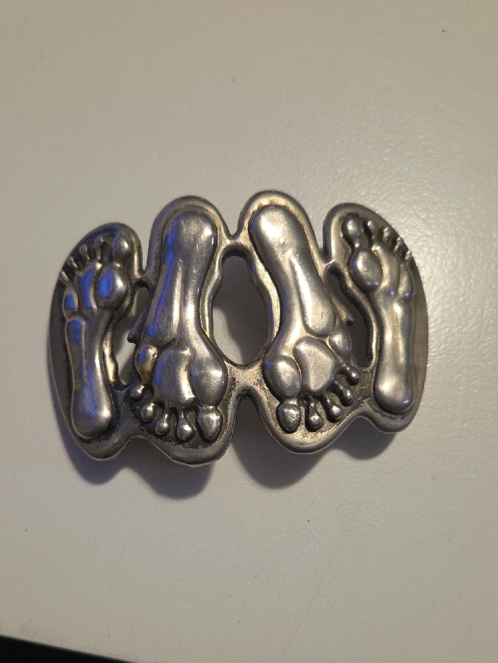 Silver Tone Footprint Belt Buckle - Men's Accessory